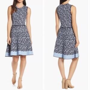 Eliza J NEW Fit & Flare Stretch Knit Sleeveless Sweater Dress Blue Multicolor PL
